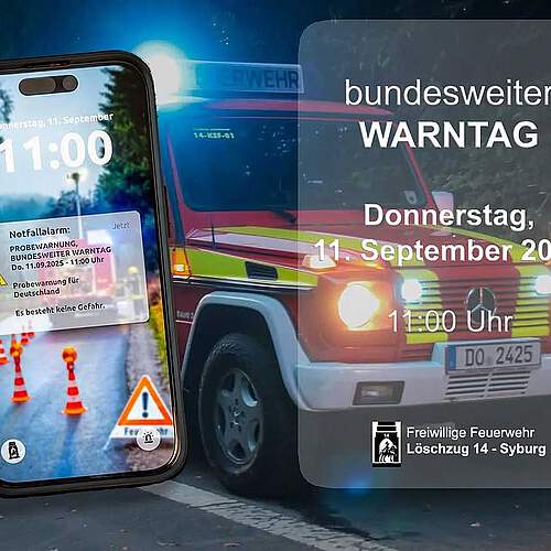 Photo by Freiwillige Feuerwehr Dortmund Syburg in Freiwillige Feuerwehr Dortmund Syburg with @feuerwehrdortmund. May be an image of phone, poster and text that says 'Dannerstag, Donnerstag.11.5eptember 11. 1.Septemper 11：00 14-KBF-01 bundesweiter WARNTAG Jetzt Notfallalarm: PROBEWARNUNG, PROBEWARNUNGARNTAG PROBEWARNU WARNTAG BUNDESWETTER BUNDESWEITERWARNTAG 069025-11 BUNDES -11:000 Uhr Da. A Probewarnungfür Für Deutschland Es sbestehtkeine EsbestehtkeineGefahr. besteht Gefahr. Donnerstag, 11. September 2025 11:00 Uhr DO.2425 DO 2425 A For: 済書 ทู Freiwillige Feuerwehr Löschzug 14- Syburg'.