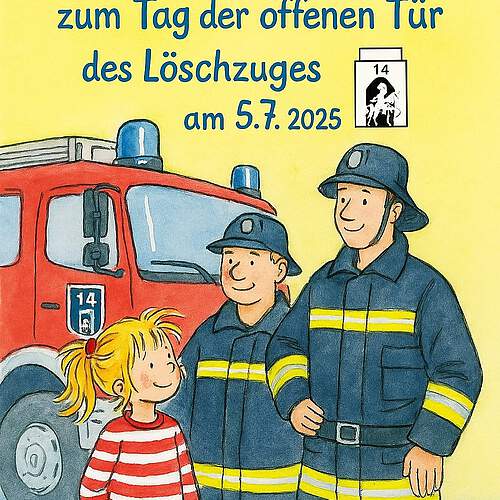 Photo by Freiwillige Feuerwehr Dortmund Syburg in Freiwillige Feuerwehr Dortmund Syburg with @jugendfeuerwehr_syburg. May be an image of poster and text that says 'Conni geht zum Tag der offenen Tür des Löschzuges am 5.7. 5.7.2025 2025 14 14 14'.